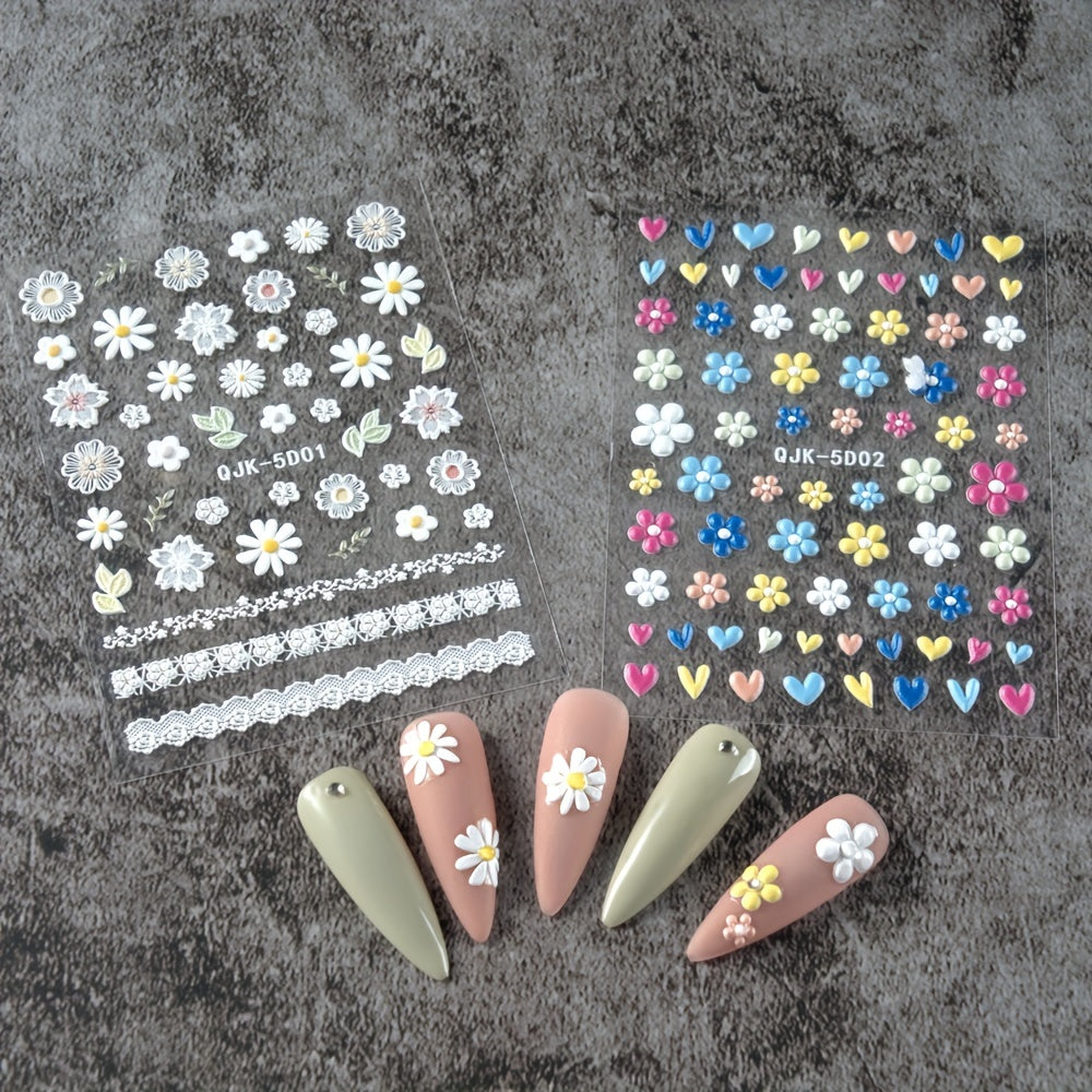 5D Pink Heart Nail Art Stickers Adhesive Acrylic DIY Nail Decoration
