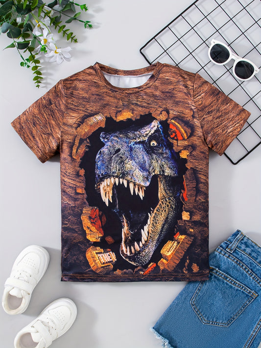 Dino 3D Print Boys T-Shirt Short Sleeve Tee For Toddler Kids