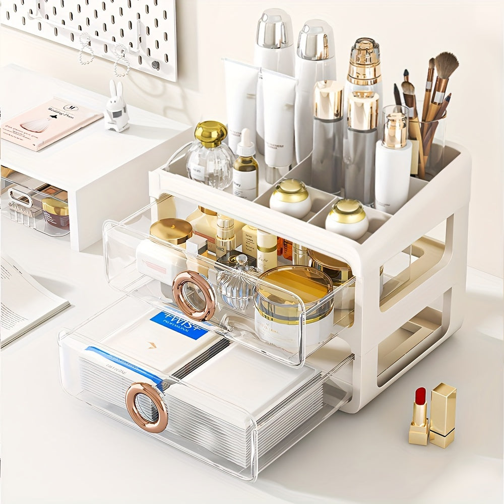 2 Layer Transparent Storage Box With Top Cover Cosmetics Drawer Style