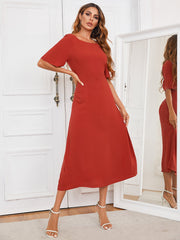 Red Crew Neck Backless Flounce Sleeve A-Line Bridesmaid Dress