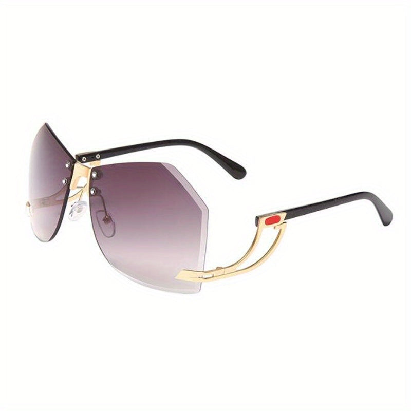 Y2K Geometric Rimless Sunglasses Rivet Ombre UV400 Sun Shades