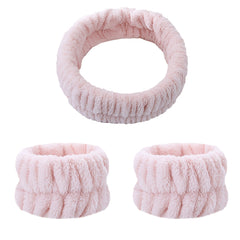 Plush Face Washing Headband & Wrist Wash Bands Set, Soft Makeup Head Wrap
