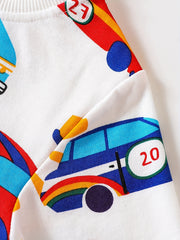 Car Print Boys Casual Pullover Sweatshirt Long Sleeve Crew Neck Tops