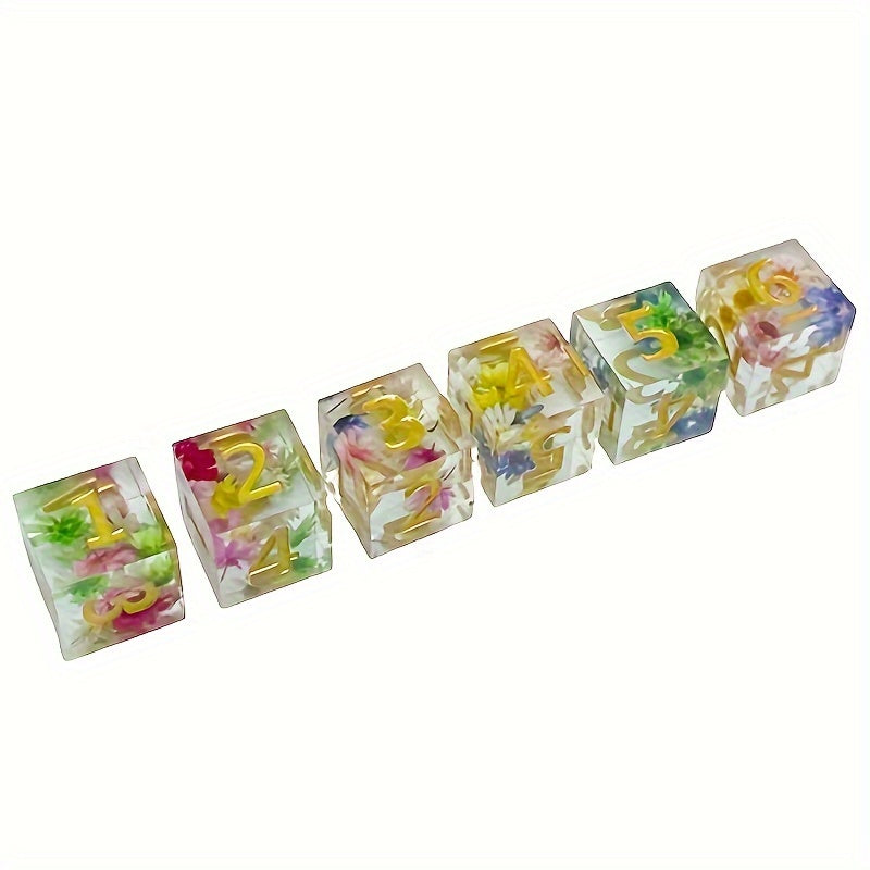 6pcs Resin Digital Dice Transparent Petal Dice For Board Game