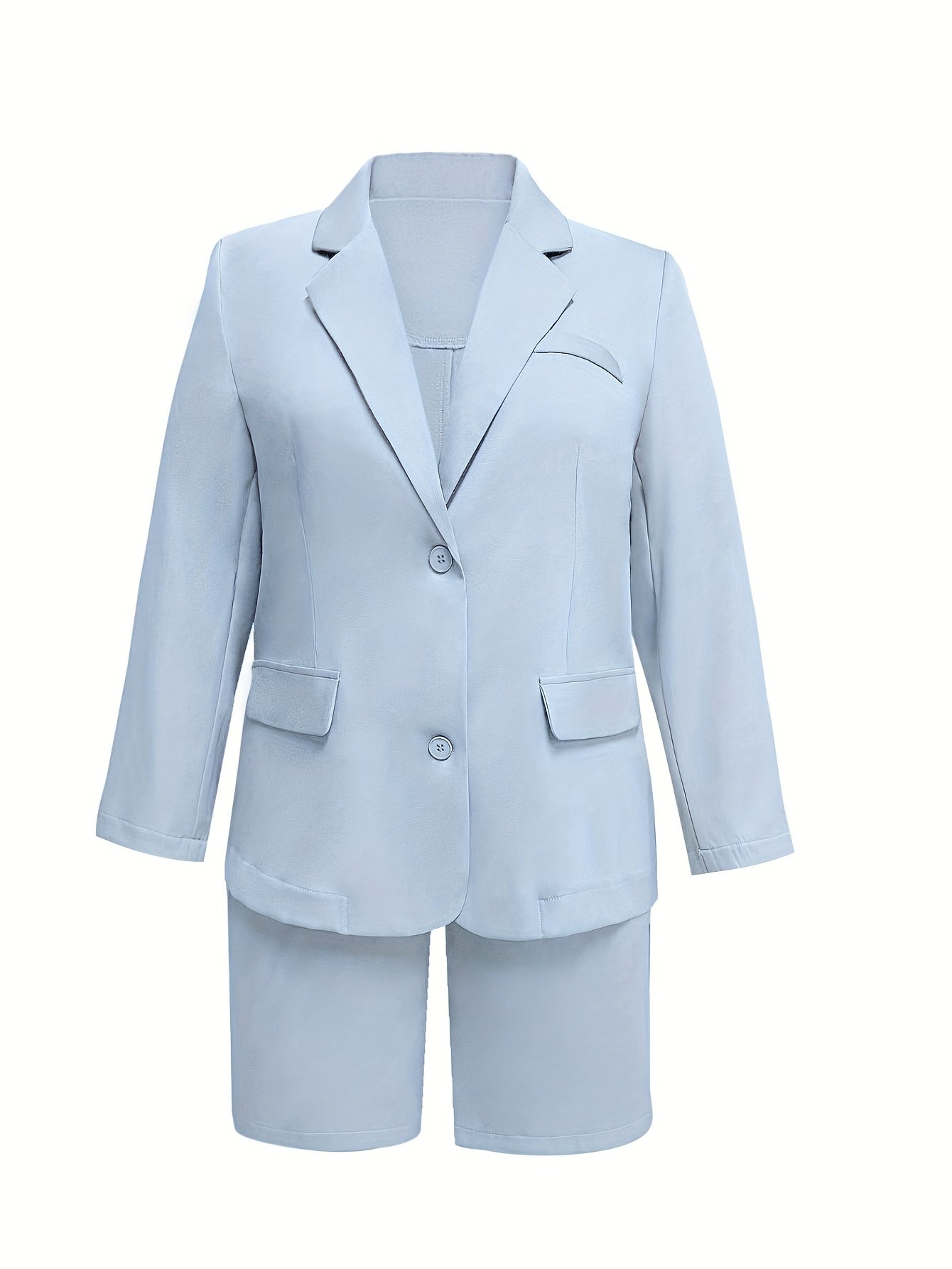  Basic Blazer & Shorts Suit Sets Women's Plus Solid Lapel Collar