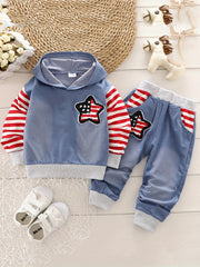Kids Striped American Flag Hoodie & Pants Set