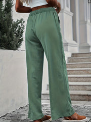  Wide Leg Drawstring Pants High Rise Pockets
