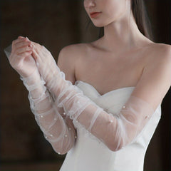 Bridal Faux Pearl Yarn Sleeve Fingerless Sleeve With Thumb Hole