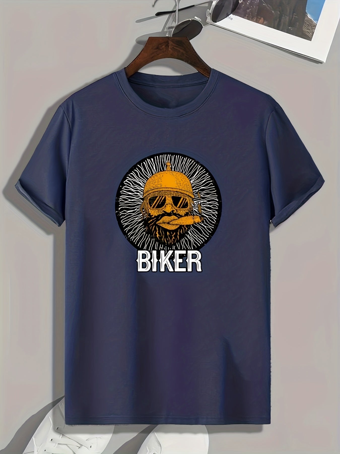 BIKER Pattern Print Men's Comfy Sports T shirt Graphic Tee
