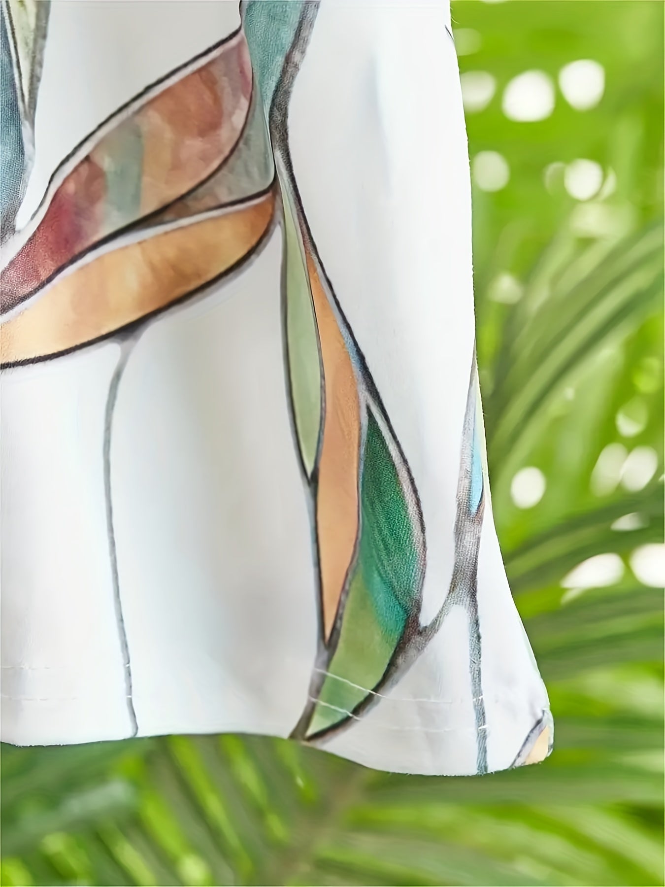 Boho Leaves Print Maxi Dress Short Sleeve Casual Dress