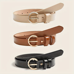 Golden Round Buckle Belt Casual Solid Belt Jeans Pants Belt For Women