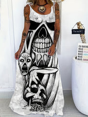 Plus Size Grunge Dress Women's Plus Skull Print Tie Shoulder