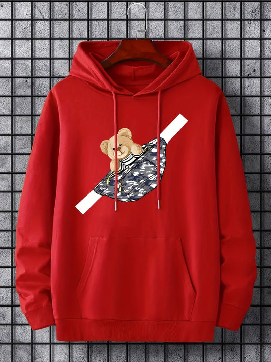 Men's Teddy Bear Print Hoodie & Crossbody Bag