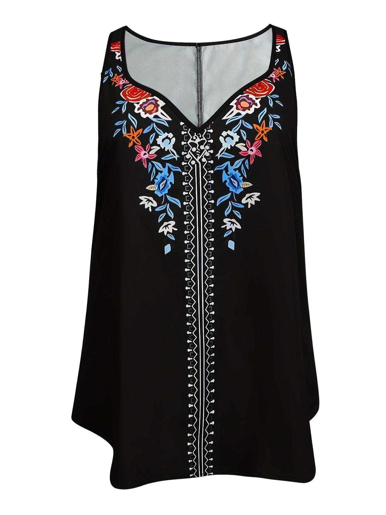  Boho Cami Top Women's Plus Floral Embroidered Sweetheart Neck