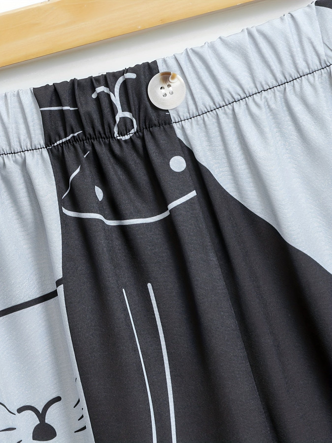  Colorblock Cat Print Wide Leg Pants