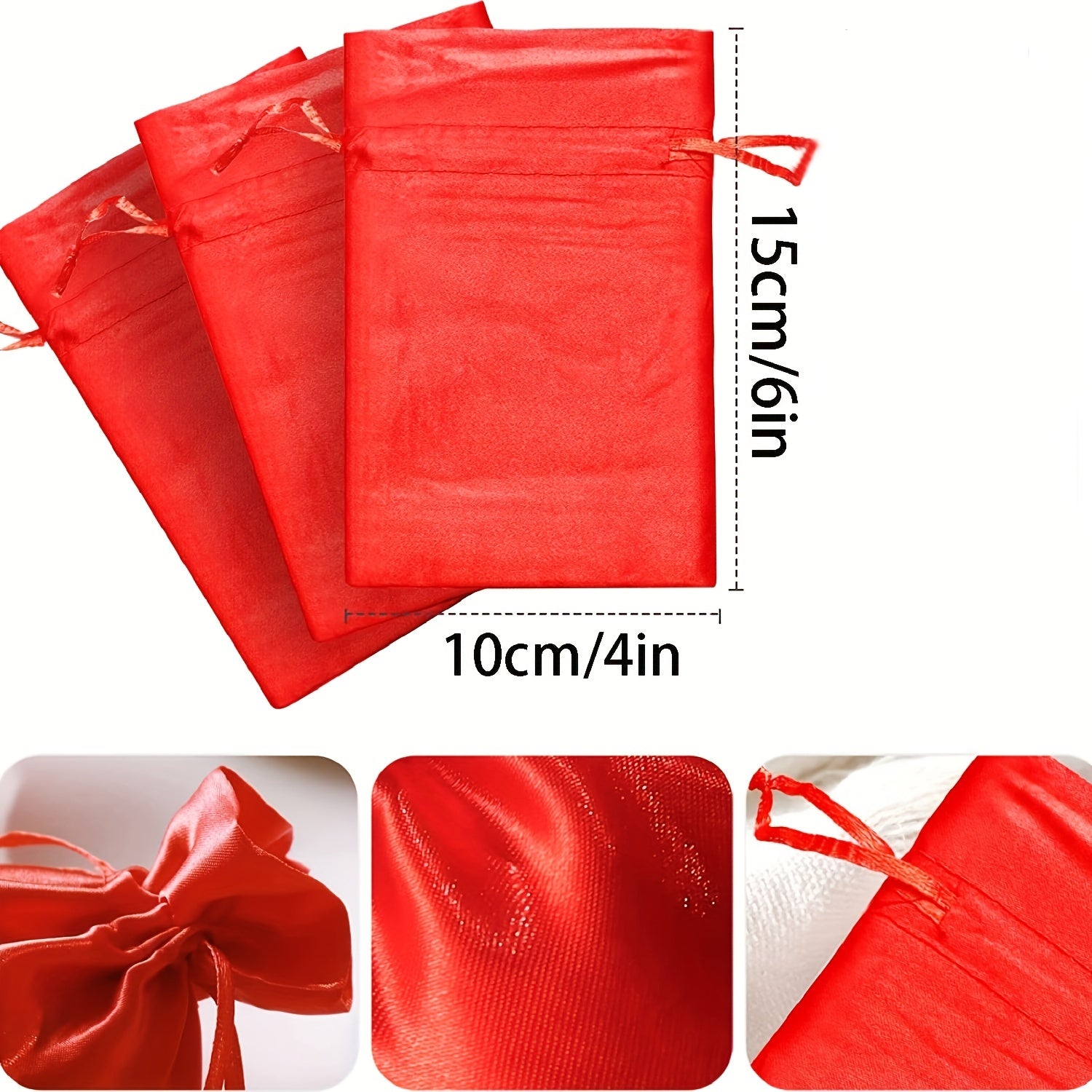 5pcs Satin Drawstring Bag Red Champagne Jewelry Wig Dust Storage