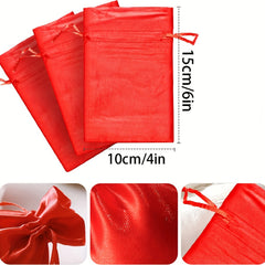5pcs Satin Drawstring Bag Red Champagne Jewelry Wig Dust Storage