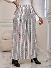 Striped Pattern Wide Leg Boho Pants Plus Size