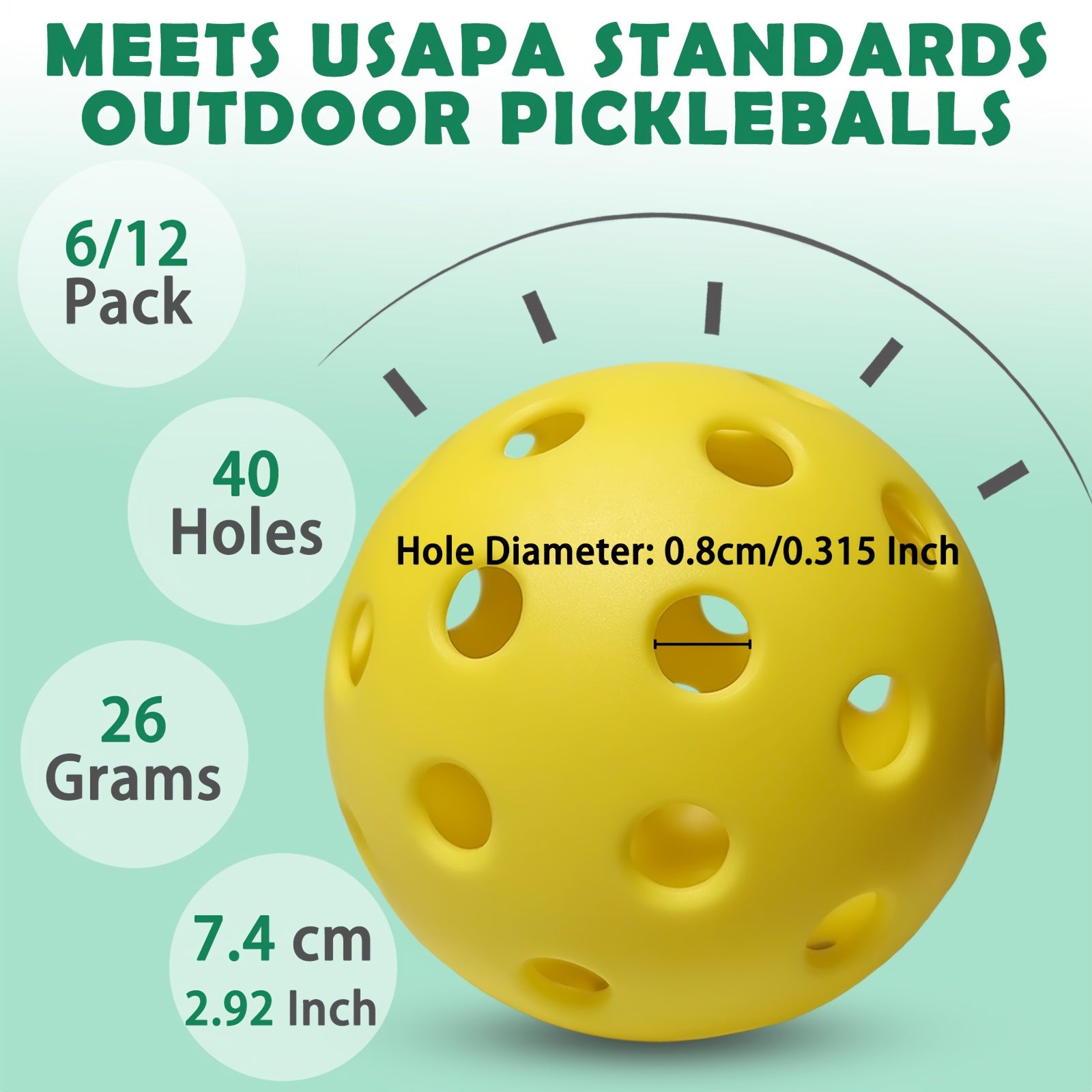 12pcs Pickleball Balls USAPA 40 Holes Pickle Balls w/ Mesh Bag
