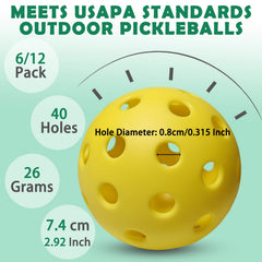 12pcs Pickleball Balls USAPA 40 Holes Pickle Balls w/ Mesh Bag