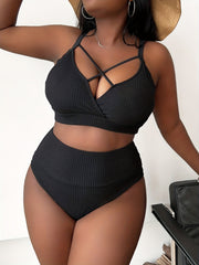  Ribbed Criss Cross Tankini Set