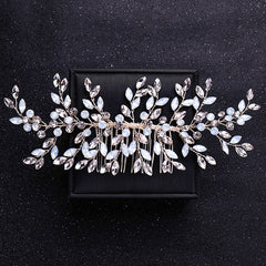 Silvery Faux Pearl Crystal Hair Comb Wedding Hair Accessories For Bride Women