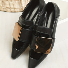 Metallic Decor Flats Women's Pointed Toe Slip On Faux Leather Shoes