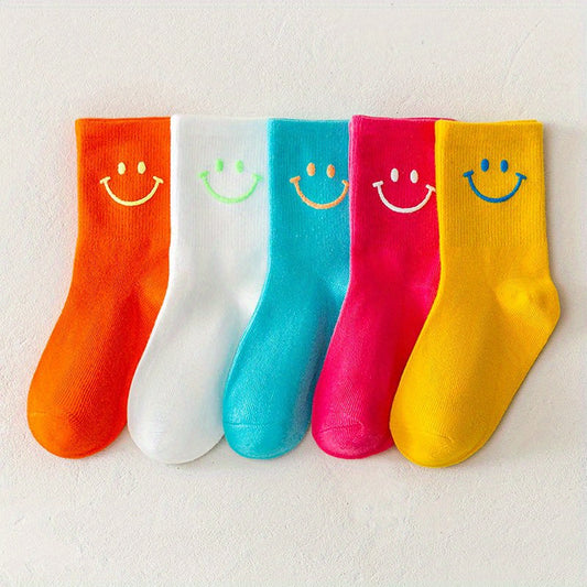 5pairs Kids Smiley Face Pattern Socks for Girls
