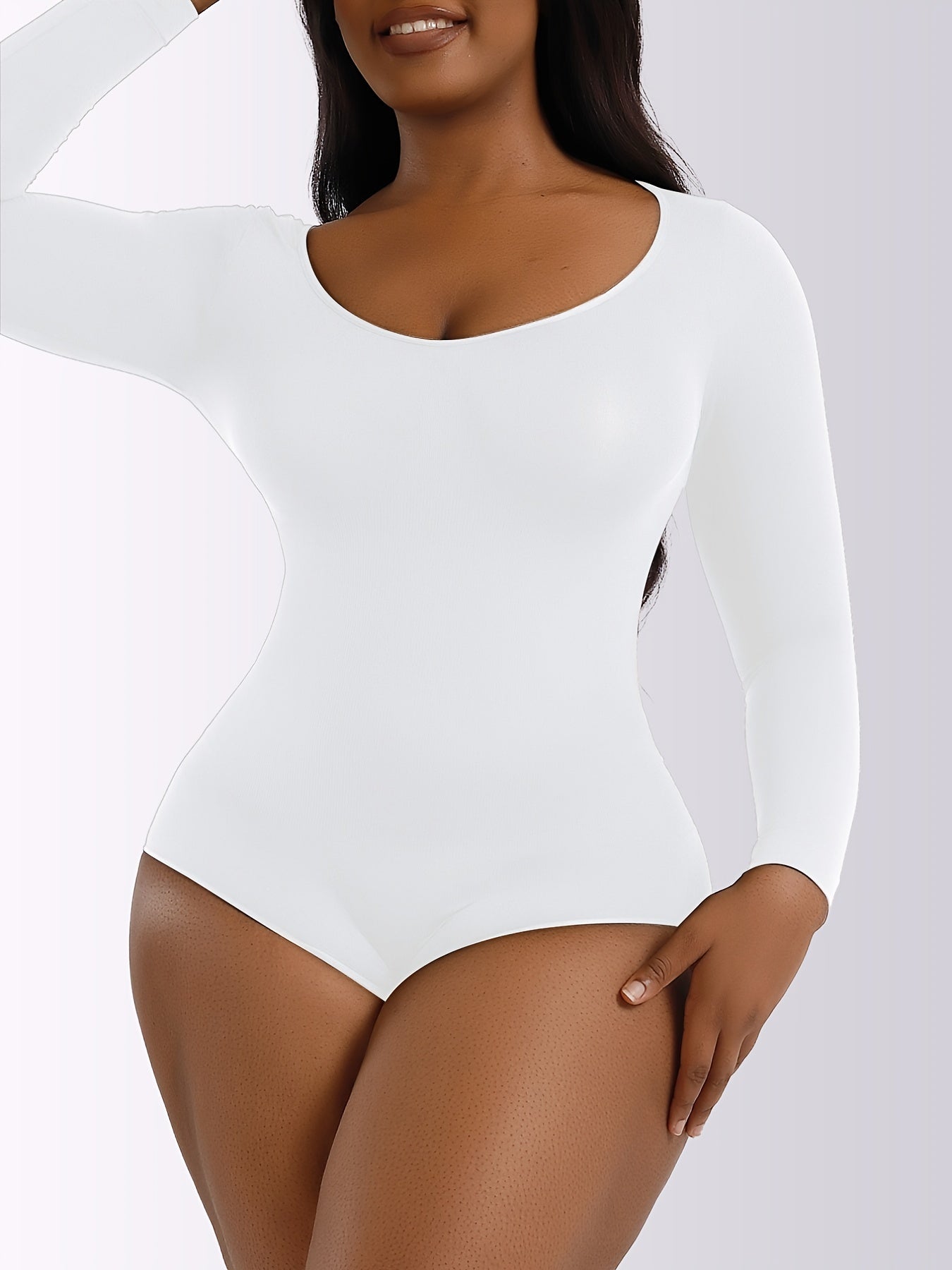 Women's Boat Neck Bodysuit Long Sleeve Thong Jumpsuit