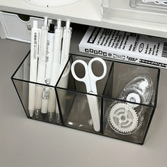 Clear Pen Holder Organizer 3 Compartments for Desk Makeup Brush