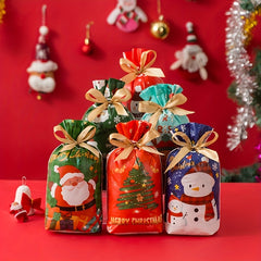 10pcs Christmas & Year Drawstring Bags Ideal for Gift Packing & Candy Baking