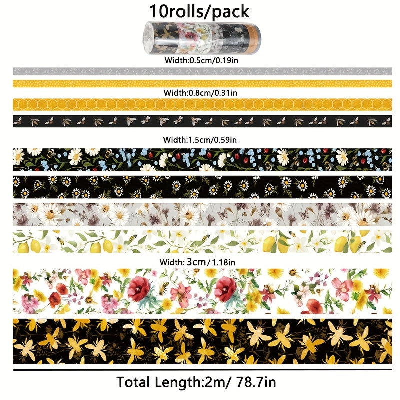 10pcs Bee Themed Decorative Paper Tape DIY Crafts Gift Wrapping Scrapbooking