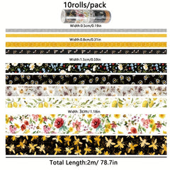 10pcs Bee Themed Decorative Paper Tape DIY Crafts Gift Wrapping Scrapbooking