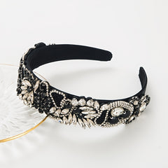 Crystal Bead Velvet Wide Headband Vintage Hairband