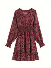 Women's Plus Dalmatian Print Lantern Sleeve Mini Dress
