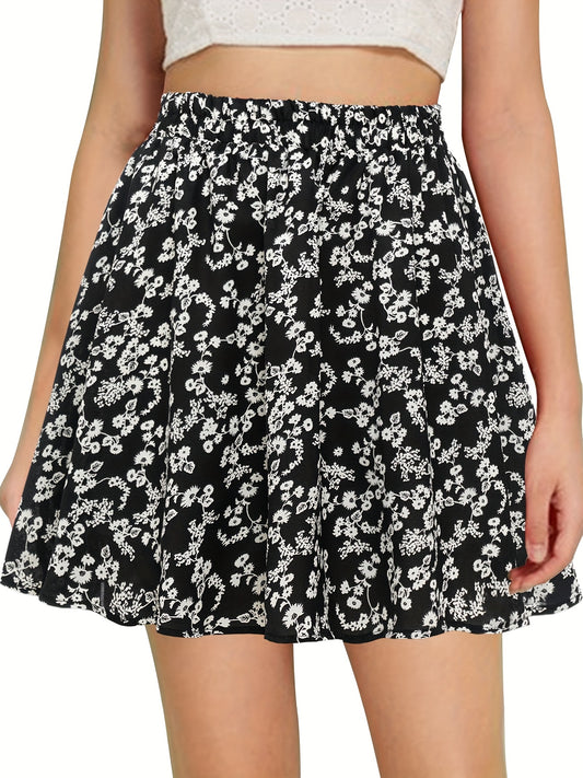 Floral Print Elastic Waist Skirt for Spring & Summer