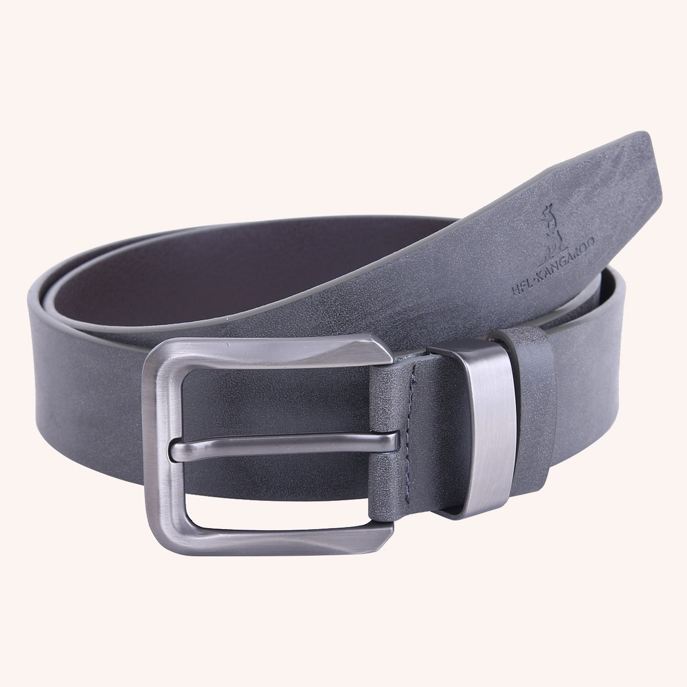 Men's Grey PU Leather Flat Belt