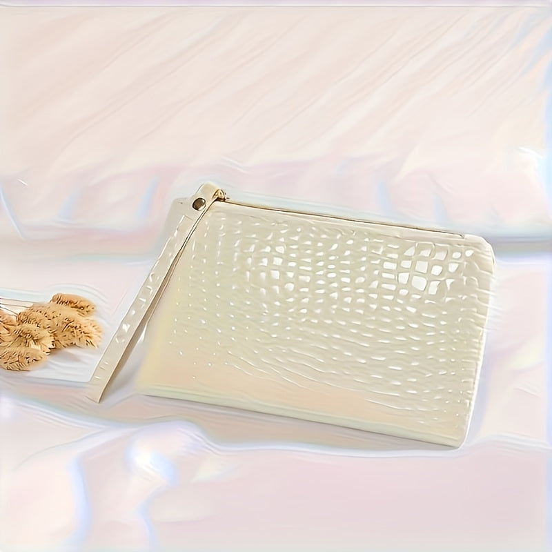 Crocodile Embossed Faux Leather Clutch with Wrist Strap