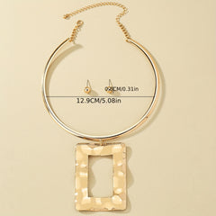 Geometric Pendant Choker & Earrings Set - Hip Hop Style