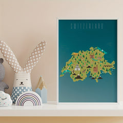 Cartoon Style Map Poster for Children's Room Decor