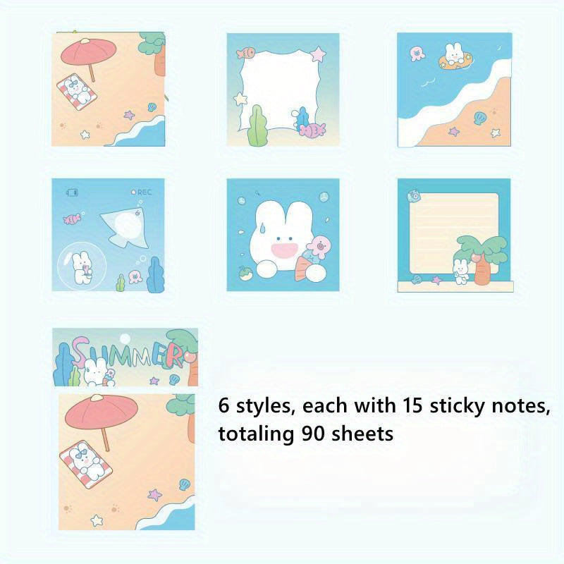 90pcs Rabbit Sticky Notes Student Square Small Sticky...