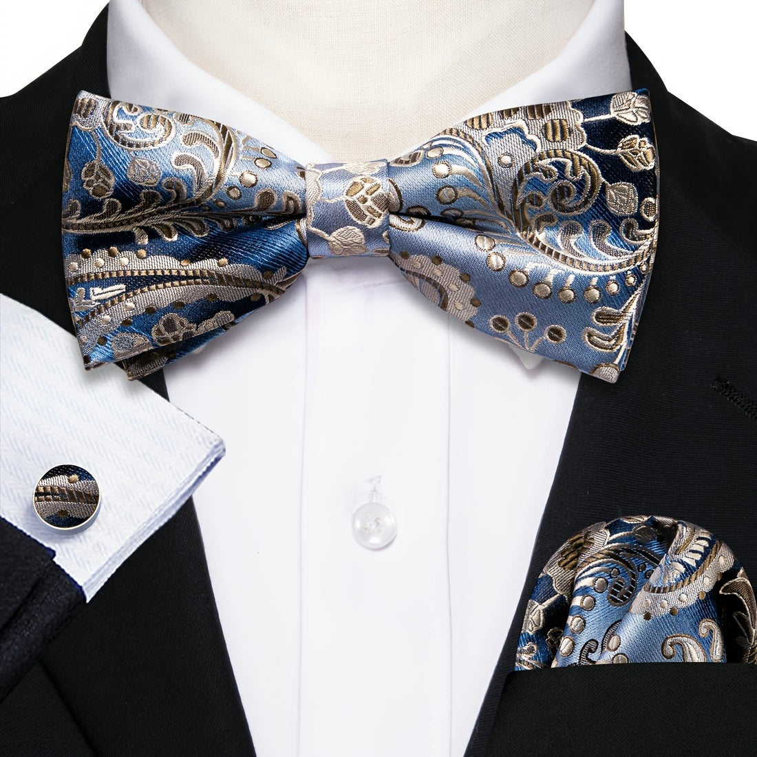 Barry Wang Men's Bow Tie Braided Satin Paisley Pre Tie Adjustable Bow Tie