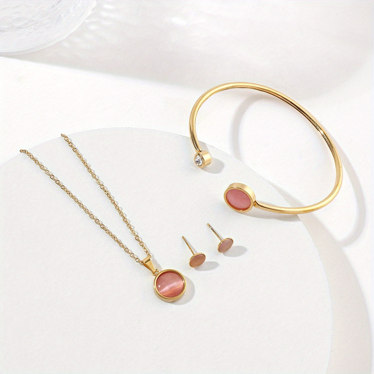 Stainless Steel Jewelry Set Pendant Necklace Stud Earrings Bracelet