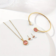 Stainless Steel Jewelry Set Pendant Necklace Stud Earrings Bracelet