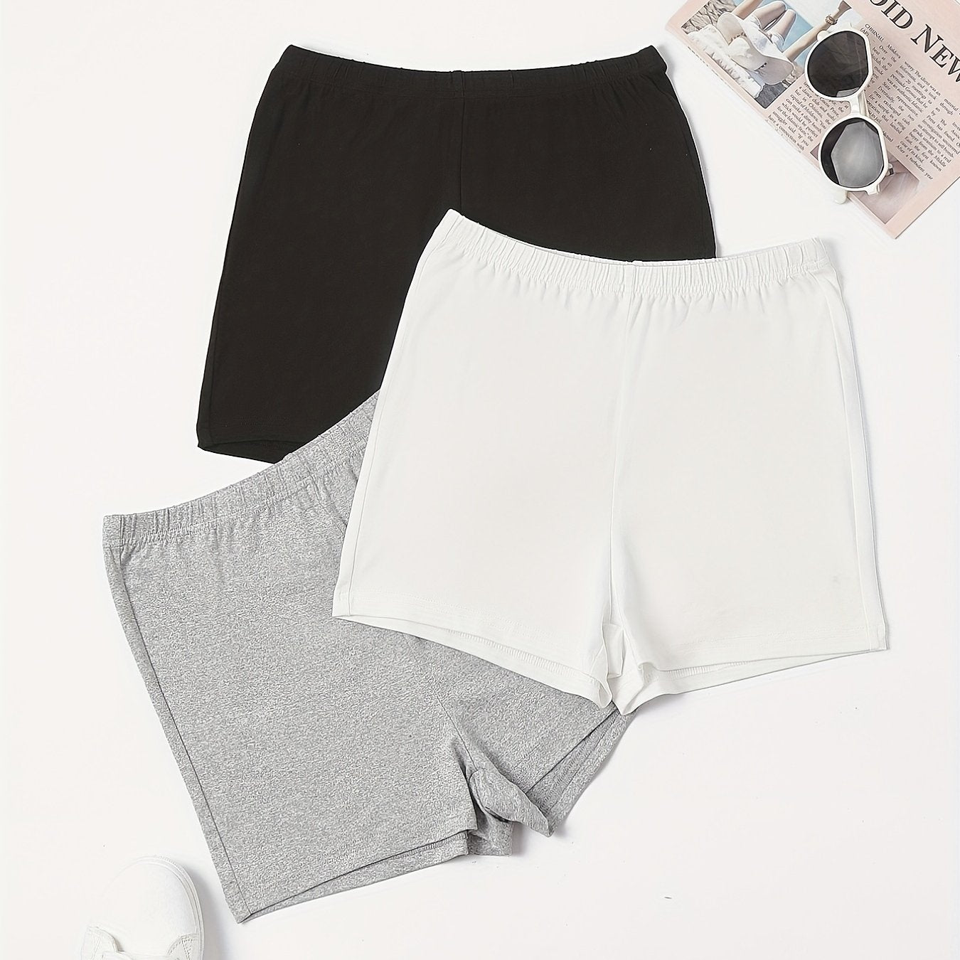 3 Pack Plus Size Basic Pajama Bottoms Set Women's Plus Solid Elastic Waist