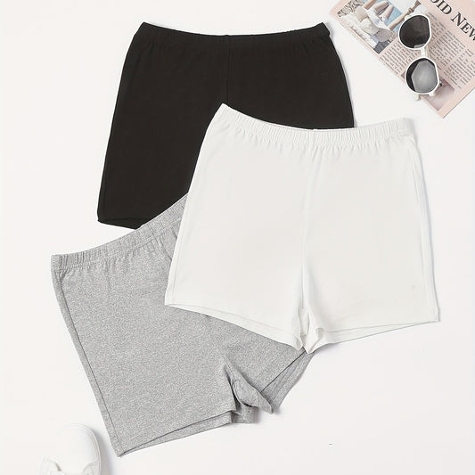 3 Pack Plus Size Basic Pajama Bottoms Set Women's Plus Solid Elastic Waist