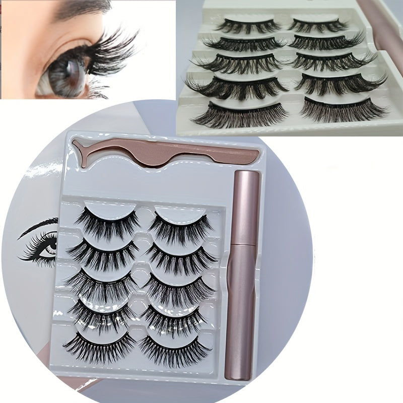 5 Pairs Magnetic Eyelashes With Eyeliner And Tweezer No Glue Needed