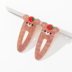 2pcs Bear Strawberry Hair Clip Cartoon Animal Fruit Hair Accessories