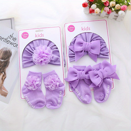 0-3 Year Old Baby Flower Bow Knot Princess Hat & Socks Set