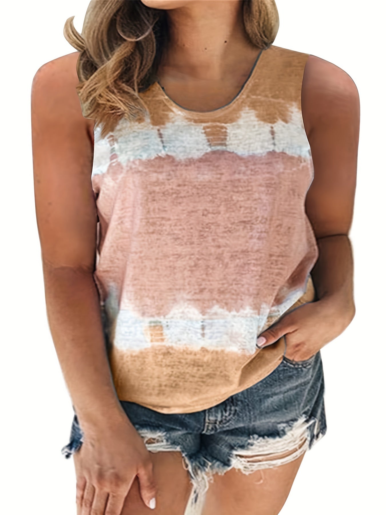  Tie Dye Round Neck Tank Top